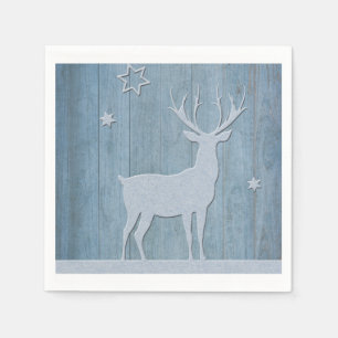 Rustic Blue Wood Reindeer Country Christmas Napkin