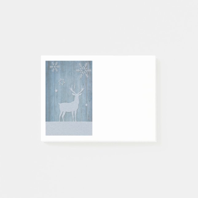 Rustic Blue Wood Reindeer Country Christmas Post-it Notes (Front)