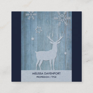 Rustic Blue Wood Reindeer Country Christmas Square Business Card