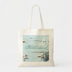 Rustic BLue wood Seashells Beach bridesmaid Tote Bag
