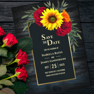 Rustic Blue Wood Sunflower Burgundy Rose Wedding S Save The Date