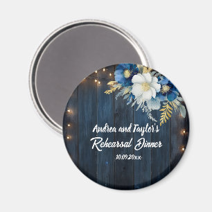 Rustic Blue Wood White Floral Wedding favour Magnet