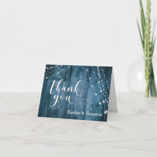 Rustic Blue Wood, White Light Strings Thank You Card