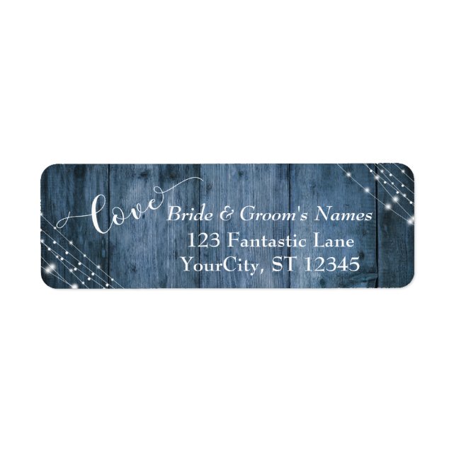 Rustic Blue Wood, White Light Strings Wedding 3 (Front)