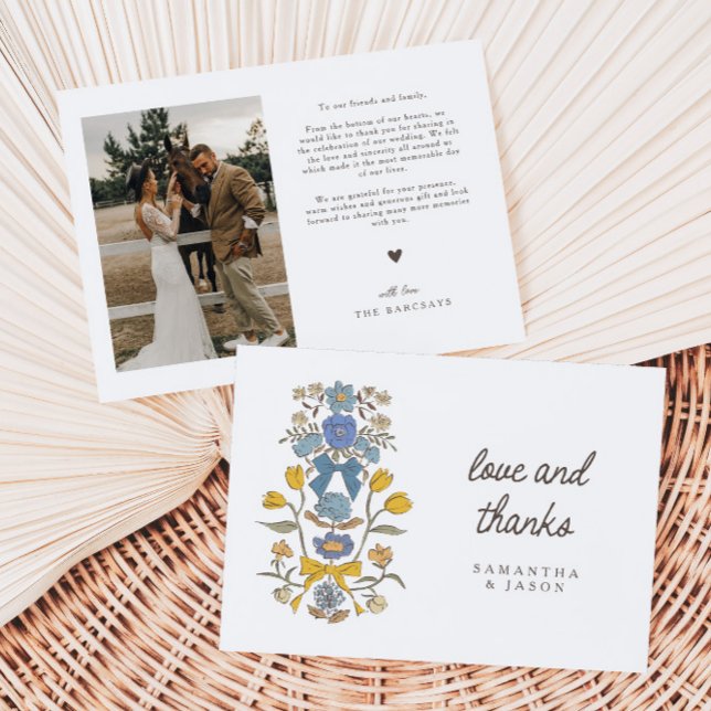 Rustic Blue Yellow Bow & Blossom Wedding Thank You Card (Creator Uploaded)