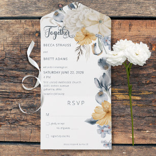 Rustic Blue Yellow & White Floral White No Dinner All In One Invitation