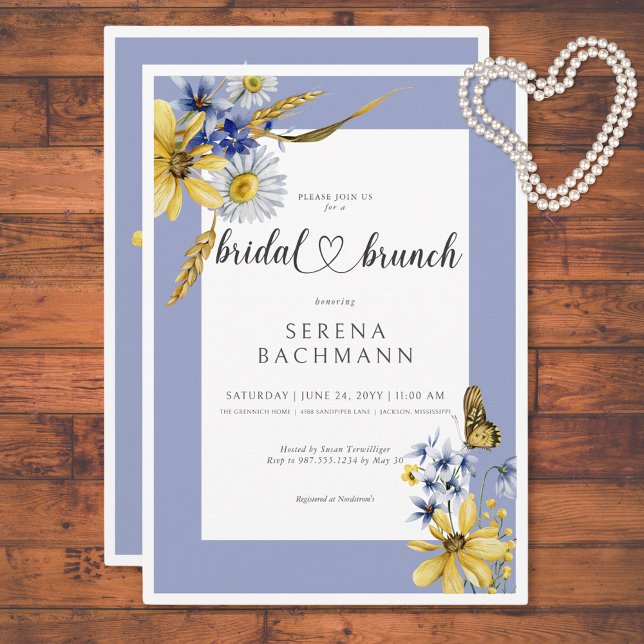 Rustic Blue & Yellow Wildflowers Bridal Brunch Invitation (Rustic Blue & Yellow Wildflowers Bridal Brunch Invitation)