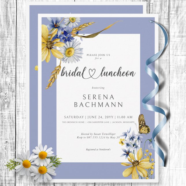 Rustic Blue & Yellow Wildflowers Bridal Brunch Invitation (Rustic Blue & Yellow Wildflowers Bridal Brunch Invitation)