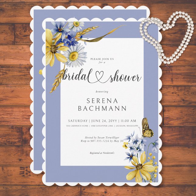 Rustic Blue & Yellow Wildflowers Bridal Shower Invitation (Rustic Blue & Yellow Wildflowers Bridal Shower Invitation)