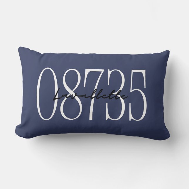 Rustic Blue Zip Code Town Personalised Pillow (Front)