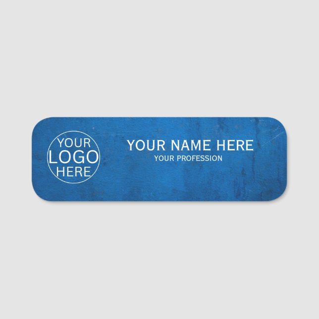 Rustic Blush Blue  Custom Logo Employee  Name Tag (Front)