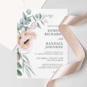 Rustic Blush Boho Floral and Greenery Wedding Invitation