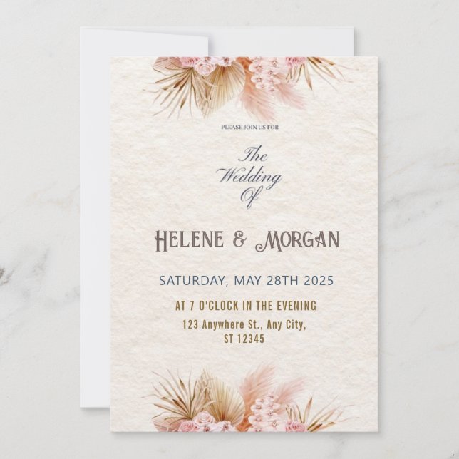 Rustic Blush Boho Floral Wedding Invite (Front)