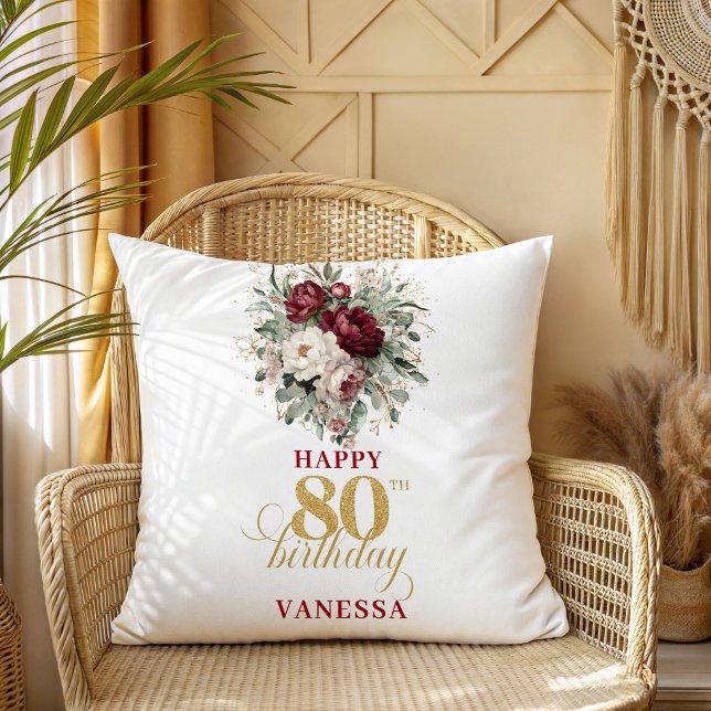 Rustic Blush Burgundy 80th Birthday Name Pillow (Rustic Blush Burgundy 80th Birthday Name Pillow)