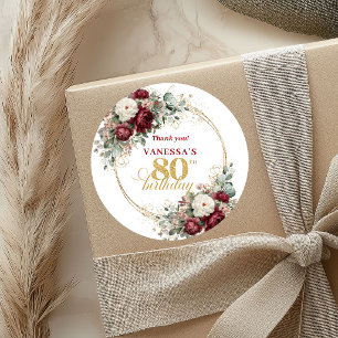 Rustic Blush Burgundy 80th Birthday Stickers