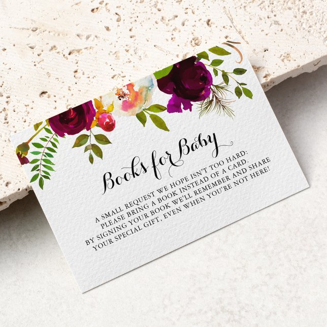 Rustic Blush Burgundy Baby Shower Book Request Enclosure Card (Creator Uploaded)