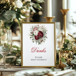 Rustic Blush Burgundy Drinks Tabletop Sign Decor