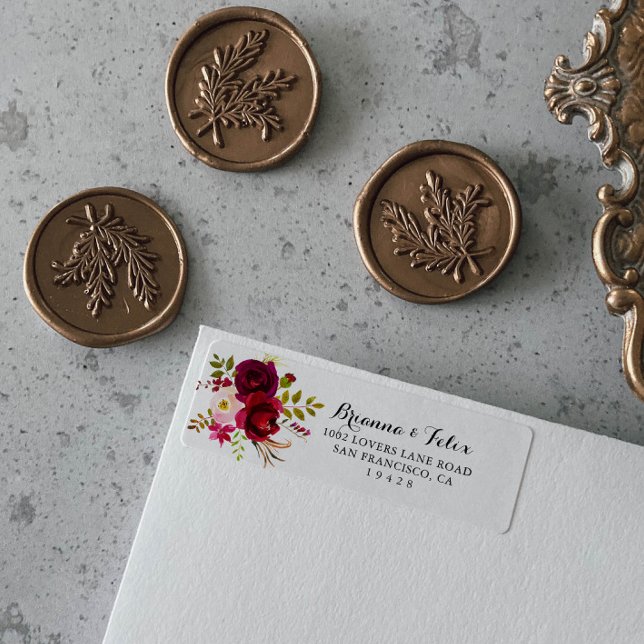 Rustic Blush Burgundy Floral Return Address (Creator Uploaded)
