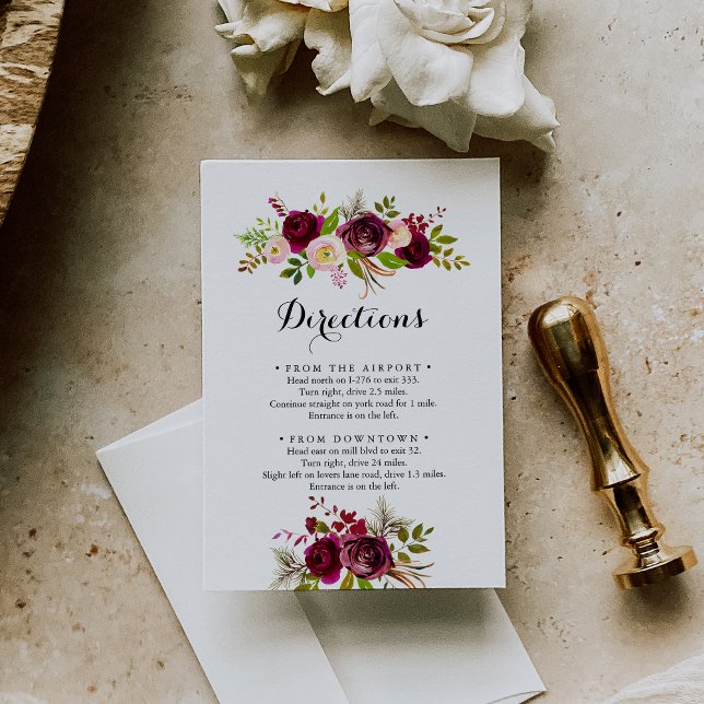 Rustic Blush Burgundy Floral Wedding Directions Enclosure Card (Creator Uploaded)