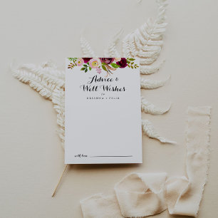 Rustic Blush Burgundy Floral Wedding Well Wishes Advice Card