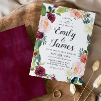 Rustic Blush Burgundy Floral Wreath Script Wedding
