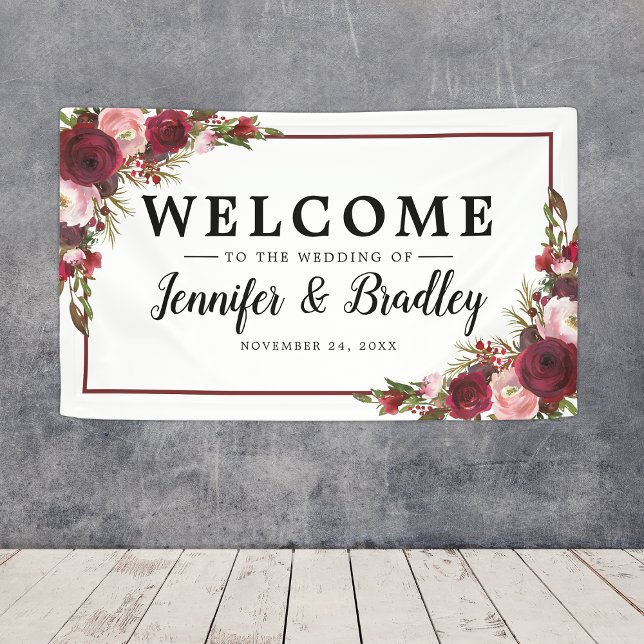 Rustic Blush Burgundy Flowers Wedding Banner (Creator Uploaded)