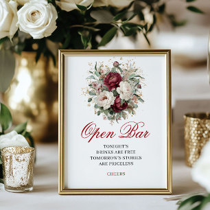 Rustic Blush Burgundy Open Bar Poster Decor