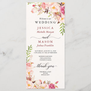 Rustic Blush Burgundy Wedding Program Programme