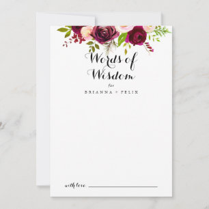 Rustic Blush Burgundy Wedding Words of Wisdom Advice Card