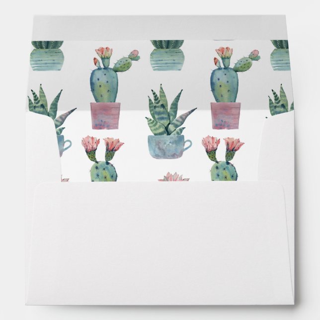 Rustic Blush Cacti Botanical Nature Desert Wedding Envelope (Back (Bottom))