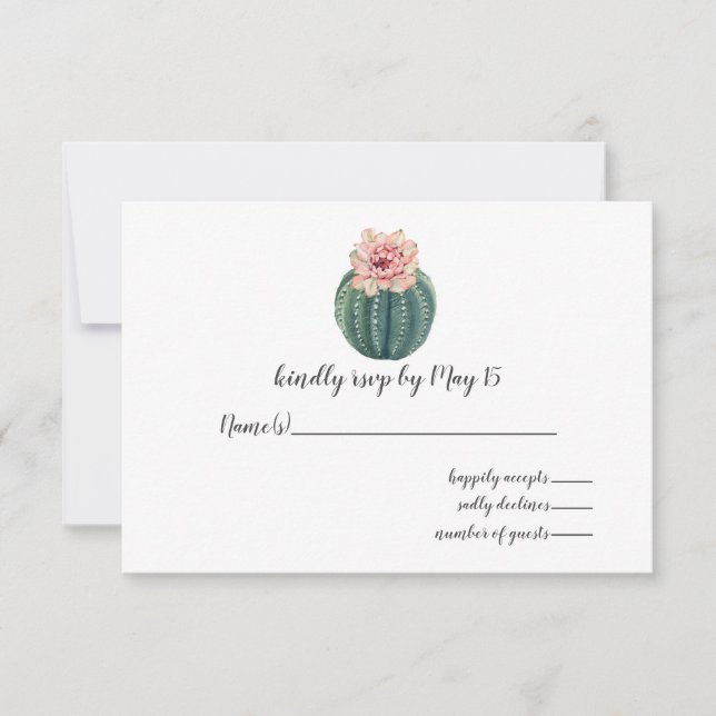 Rustic Blush Cacti Botanical Nature Desert Wedding RSVP Card (Front)