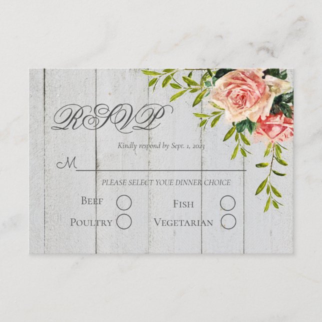 Rustic Blush Floral Elegant Script Wedding RSVP  Card (Front)