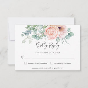 Rustic Blush Floral Greenery Wedding RSVP Card