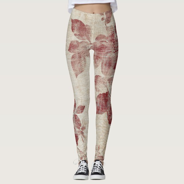 Rustic Blush Floral Linen Pattern (1) Leggings (Front)