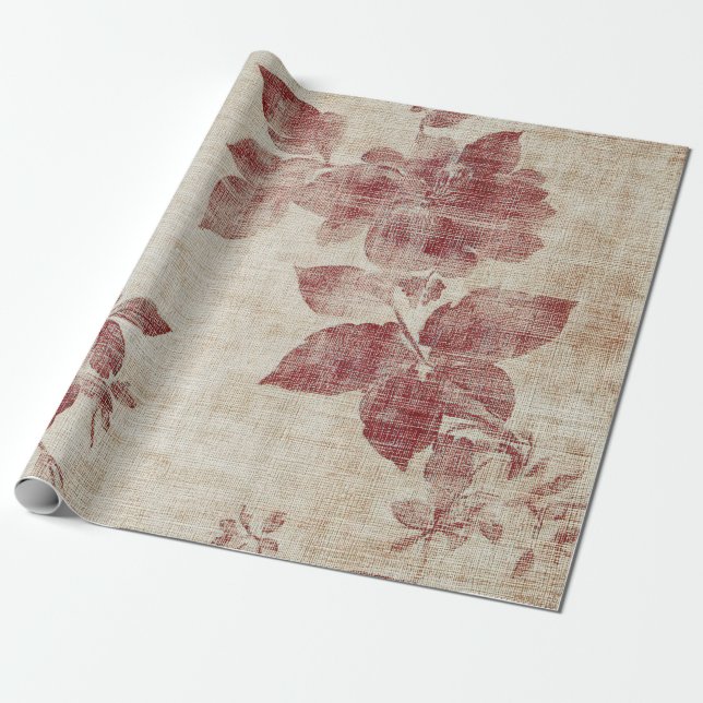 Rustic Blush Floral Linen Pattern (1) Wrapping Paper (Unrolled)
