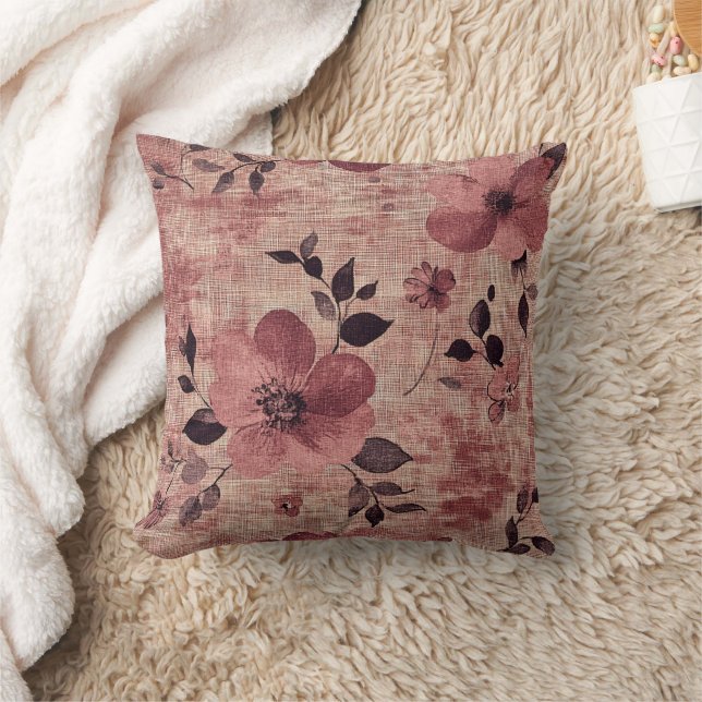 Rustic Blush Floral Linen Pattern (2) Cushion (Blanket)