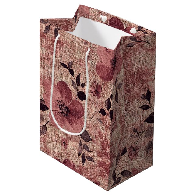 Rustic Blush Floral Linen Pattern (2) Medium Gift Bag (Front Angled)