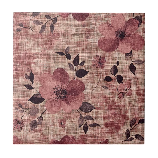 Rustic Blush Floral Linen Pattern (2) Tile (Front)