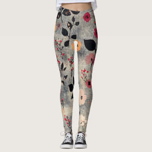 Rustic Blush Floral Linen Pattern (3) Leggings