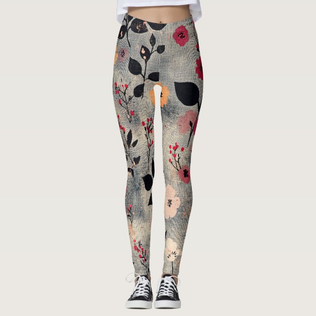 Rustic Blush Floral Linen Pattern (3) Leggings (Front)