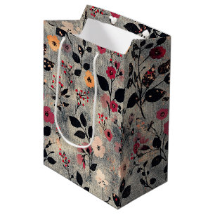 Rustic Blush Floral Linen Pattern (3) Medium Gift Bag