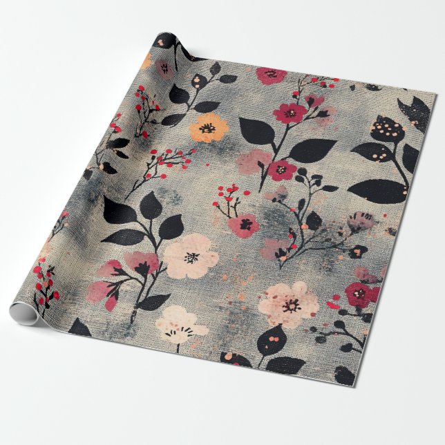Rustic Blush Floral Linen Pattern (3) Wrapping Paper (Unrolled)
