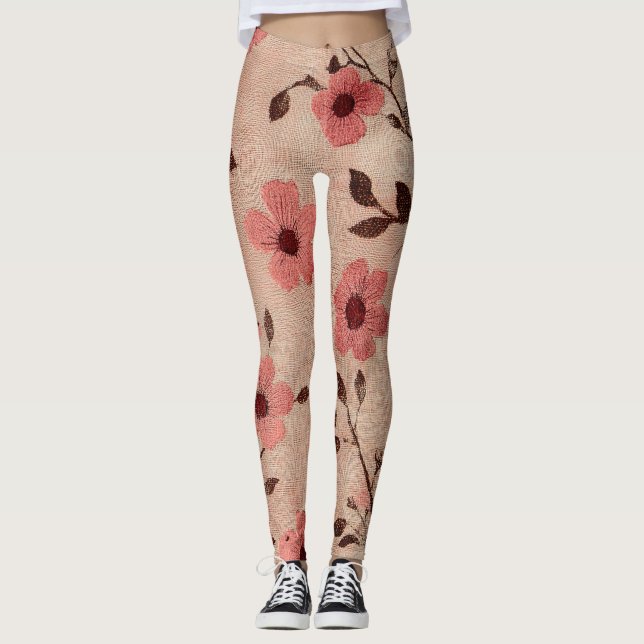 Rustic Blush Floral Linen Pattern (4) Leggings (Front)