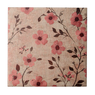 Rustic Blush Floral Linen Pattern (4) Tile