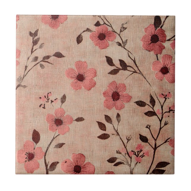 Rustic Blush Floral Linen Pattern (4) Tile (Front)
