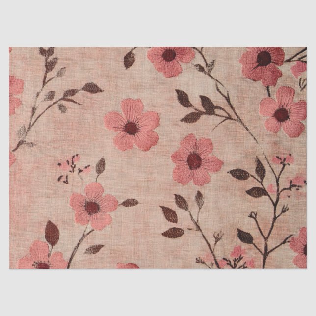 Rustic Blush Floral Linen Pattern (4) Tissue Paper (Front)