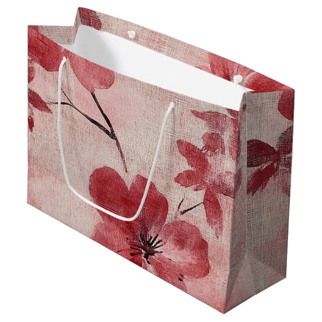 Rustic Blush Floral Linen Pattern (5) Large Gift Bag (Front Angled)
