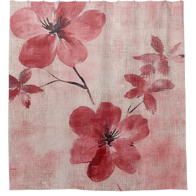 Rustic Blush Floral Linen Pattern (5) Shower Curtain (Front)