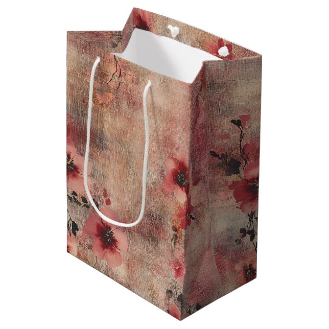 Rustic Blush Floral Linen Pattern (6) Medium Gift Bag (Front Angled)