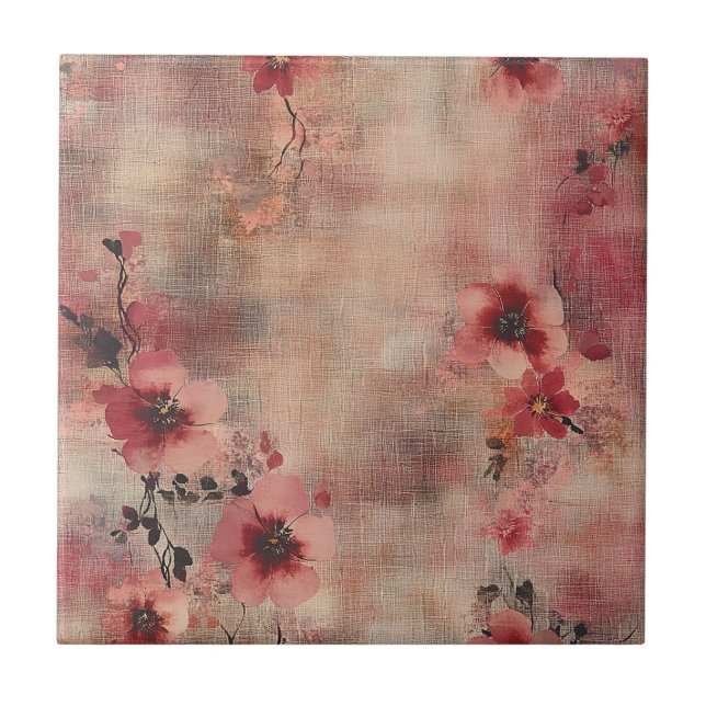 Rustic Blush Floral Linen Pattern (6) Tile (Front)